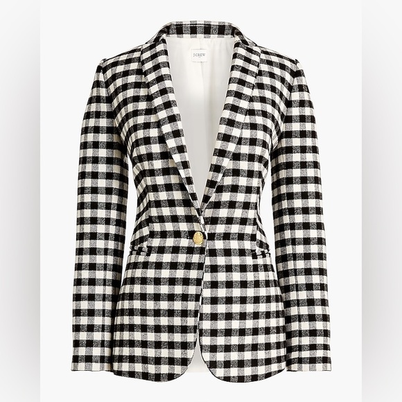 NWT J Crew Wool-blend one-button blazer in buffalo check sz 12